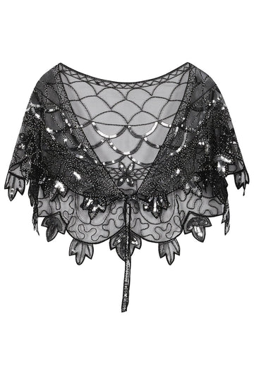 Zapaka Cape Femme Paillettes Fleur Noire Années 1920